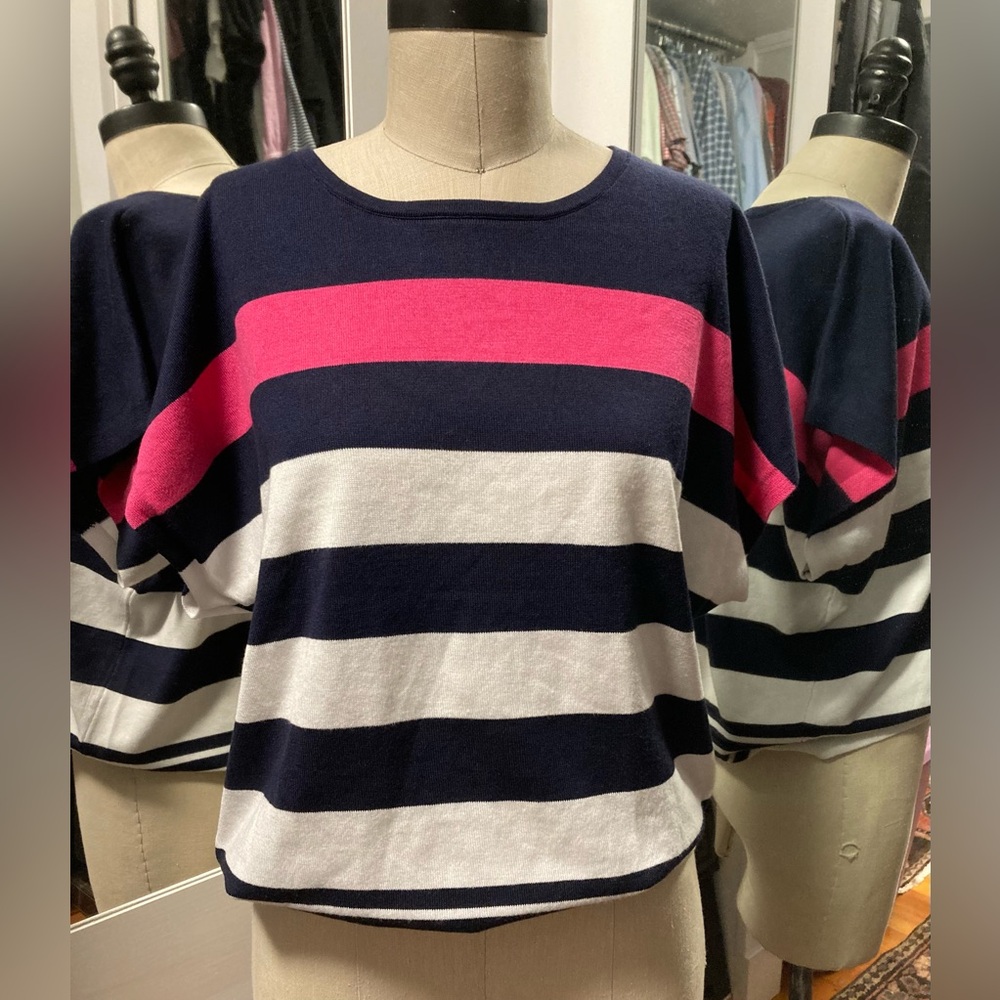 Love Scarlett Cap Sleeve Sweater - Navy, Cream, Pink - Size Large